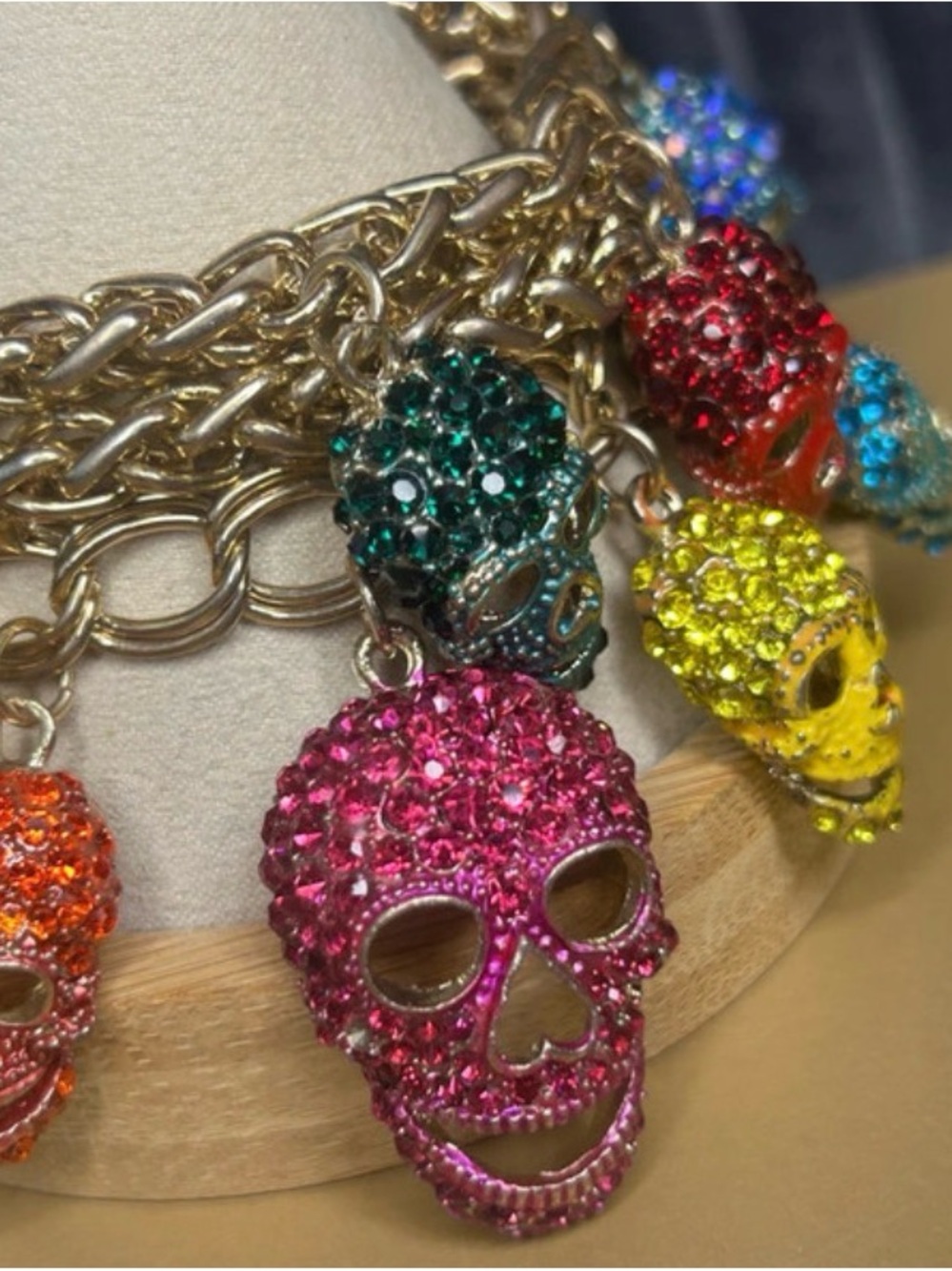 Source Unknown Multicolor Crystal Skull Charm Bracelet - Gold Tone